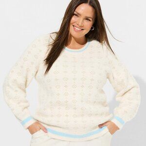 Torrid - Baby Eyelash Lurex Pullover Sweater in Gemmie Motifs Dew / Off-White‌‍‍